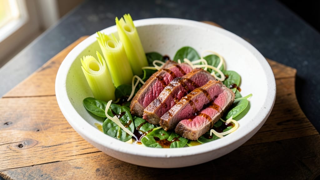 Beef Tenderloin Salad Recipe: Medium-Rare Slices Over Crisp Celery Crowns
