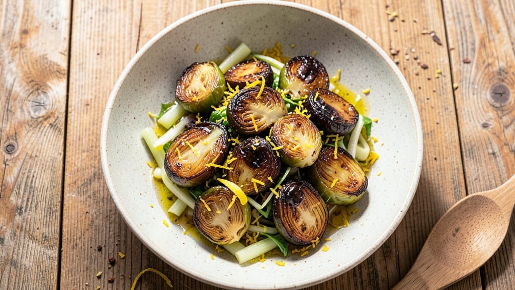 Bottega Brussel Sprouts Salad Recipe: Crispy Celery Crowns Over Tangy Anchovy Dressing