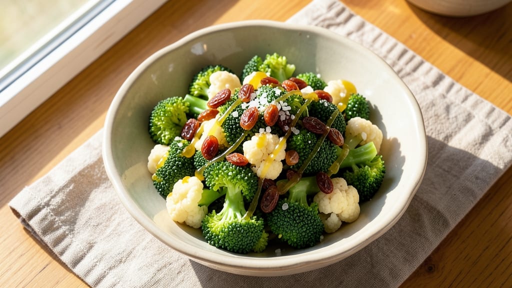 Broccoli Cauliflower Raisin Salad Recipe: Sweet-Tart Bite With Crunchy Texture Contrast