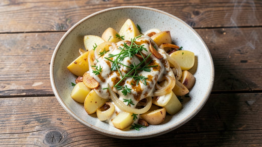 Authentic Bavarian Potato Salad Recipe: Warm Boiled Potatoes With Caramelized Onions