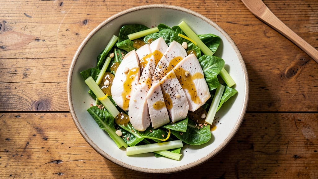 California Chicken Cafe Salad Recipe: Crisp Celery Crowns and Zesty Herb Velout Magic