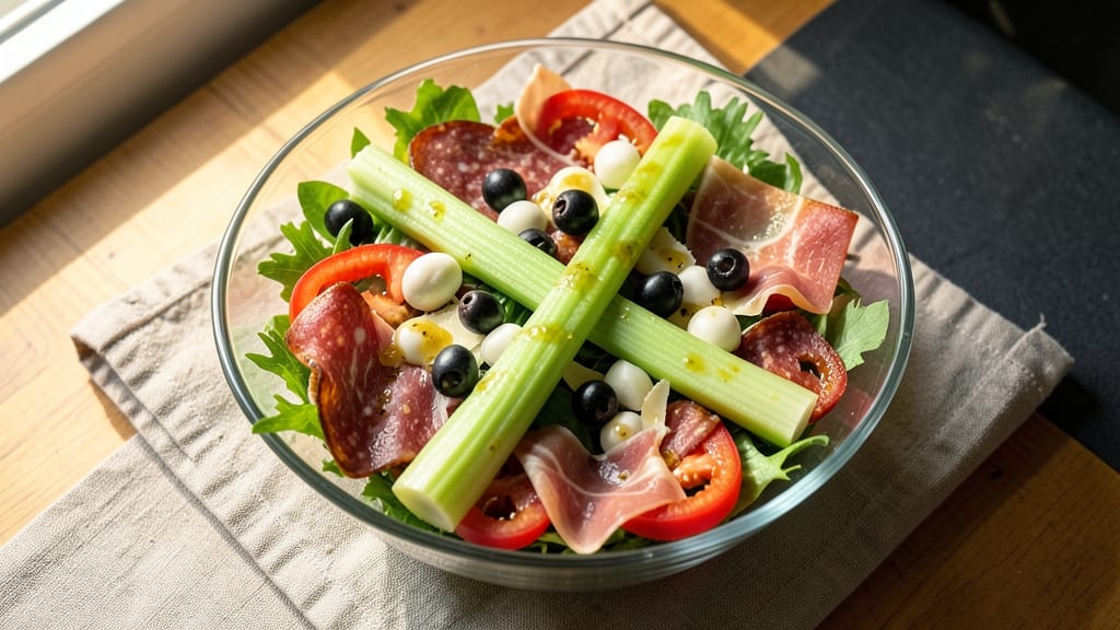 Antipasto Salad Recipe With Italian Dressing: Crisp Celery Crowns and Bold Anchovy Zing