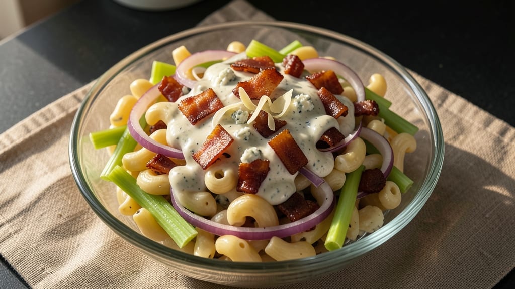 Bacon Ranch Macaroni Salad Recipe: Crispy Celery Crowns and Smoky Bacon Bites
