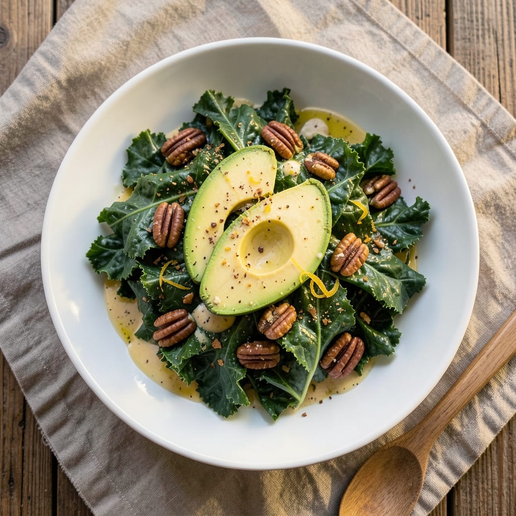 131 Main Restaurant Kale Salad Recipe: Lemon-Tahini Dressing with Crunchy Pecans