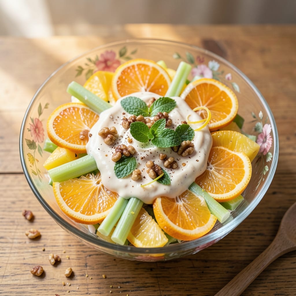 Ambrosia Waldorf Salad Recipe: Creamy Celery-Orange Layers With Pineapple Crunch