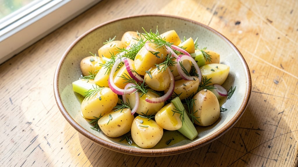Authentic Greek Potato Salad Recipe: Crisp Celery Crowns and Anchovy-Parmesan Zing