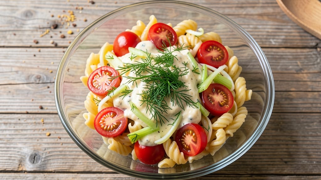 Basic Pasta Salad Recipe With Mayonnaise: Celery Crown Crunch Meets Classic Creamy Dressing